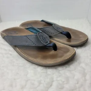 OluKai Nui Sandal Mens Flip Flop Size 12 Tan Gray Leather Sandals