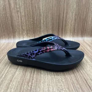 OOFOS OOlala Luxe Animal Print Rainbow Leopard Flip Flop Sandals SIZE 8 EU 39