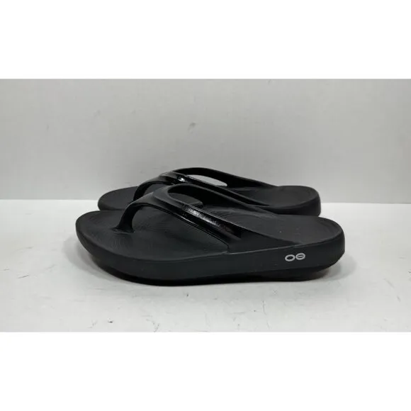 OOFOS Oolala Luxe Matte Black Slide Sandals Flip Flops Women's Size 9