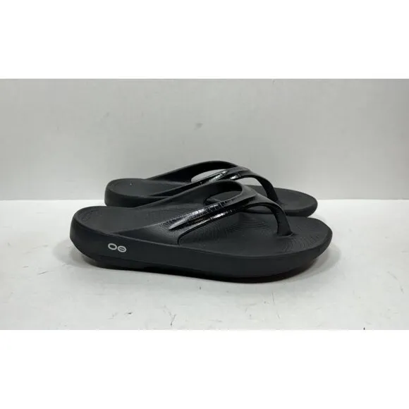 OOFOS Oolala Luxe Matte Black Slide Sandals Flip Flops Women's Size 9