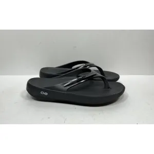 OOFOS Oolala Luxe Matte Black Slide Sandals Flip Flops Women's Size 9
