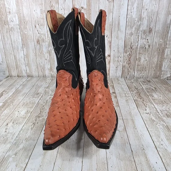 Ostrich Cowboy Boots Exotic Western Leather Pointed Toe Black Details Size?