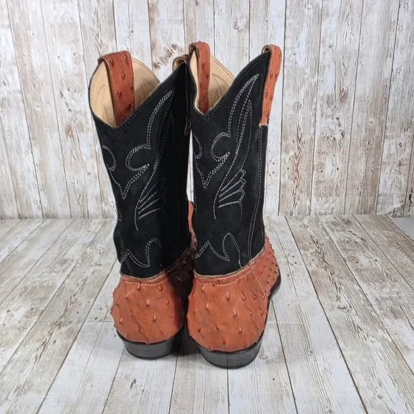 Ostrich Cowboy Boots Exotic Western Leather Pointed Toe Black Details Size?