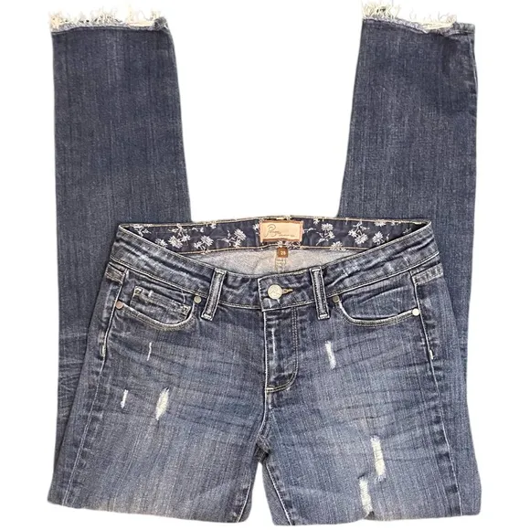 Paige Skyline Ankle Peg Slightly Distressed Blue Denim Jeans Size 27