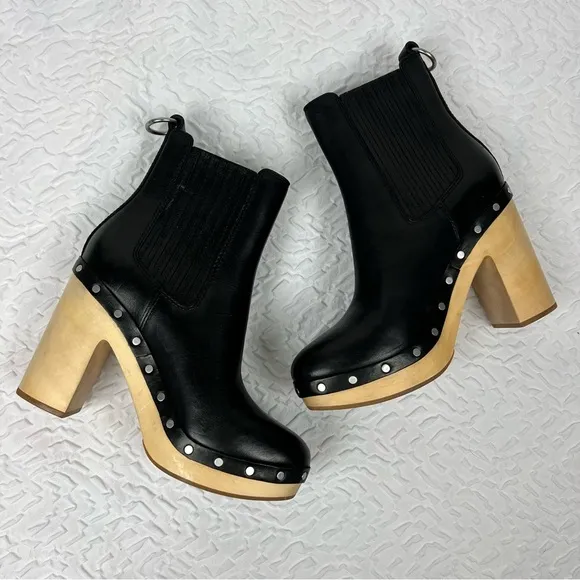 PAIGE Women's Adina High Bock Heel Clog Booties 7 Black
