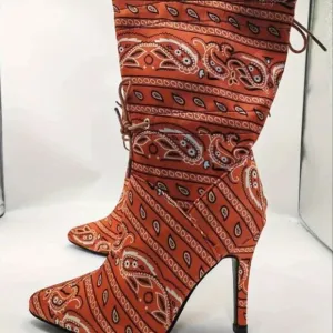 Paisley scarf printed stiletto boots sz 8