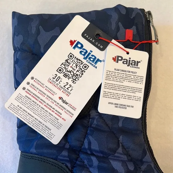 Pajar Tacita Blue Camo Waterproof Front Zip Winter Snow Boots Womens 7-7.5 (38)