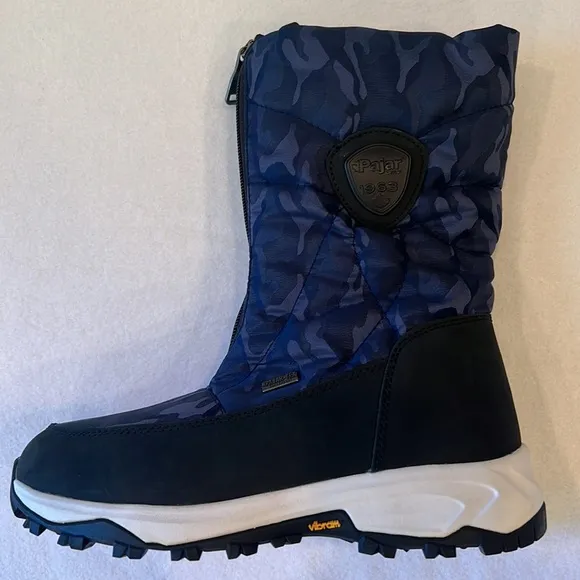 Pajar Tacita Blue Camo Waterproof Front Zip Winter Snow Boots Womens 7-7.5 (38)