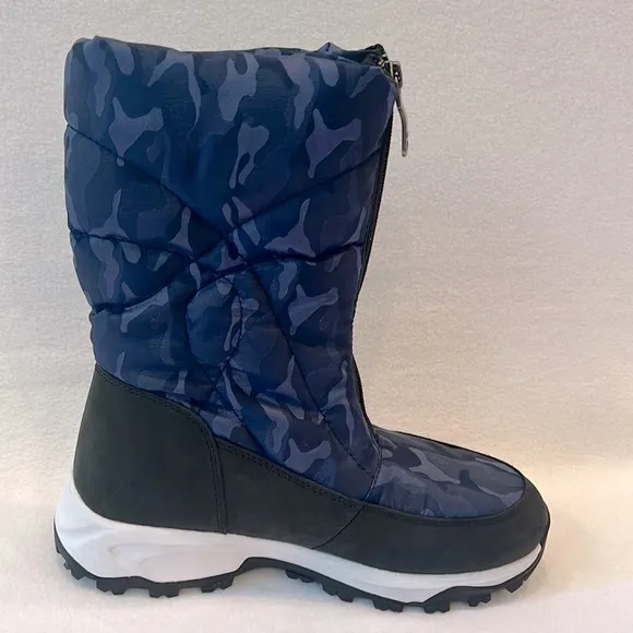 Pajar Tacita Blue Camo Waterproof Front Zip Winter Snow Boots Womens 7-7.5 (38)
