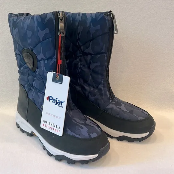 Pajar Tacita Blue Camo Waterproof Front Zip Winter Snow Boots Womens 7-7.5 (38)