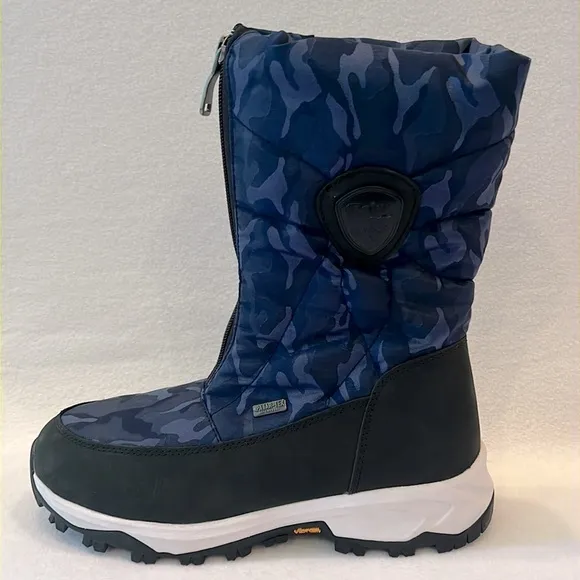 Pajar Tacita Blue Camo Waterproof Front Zip Winter Snow Boots Womens 7-7.5 (38)