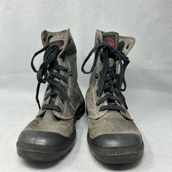 Palladium Women’s Lace Up Canvas Ankle Boots In Grey Size US 7