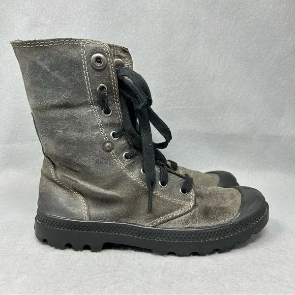 Palladium Women’s Lace Up Canvas Ankle Boots In Grey Size US 7