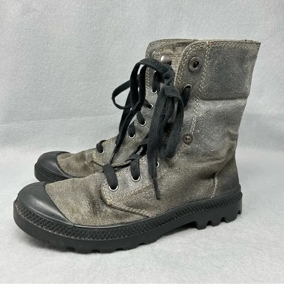 Palladium Women’s Lace Up Canvas Ankle Boots In Grey Size US 7