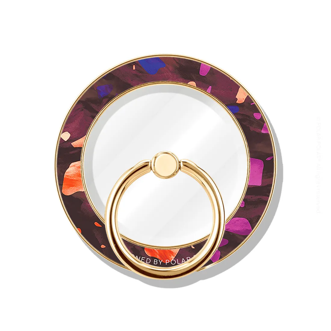 Paprika Terrazzo Gem - Golden MagSafe Phone Grip and Ring Holder Stand