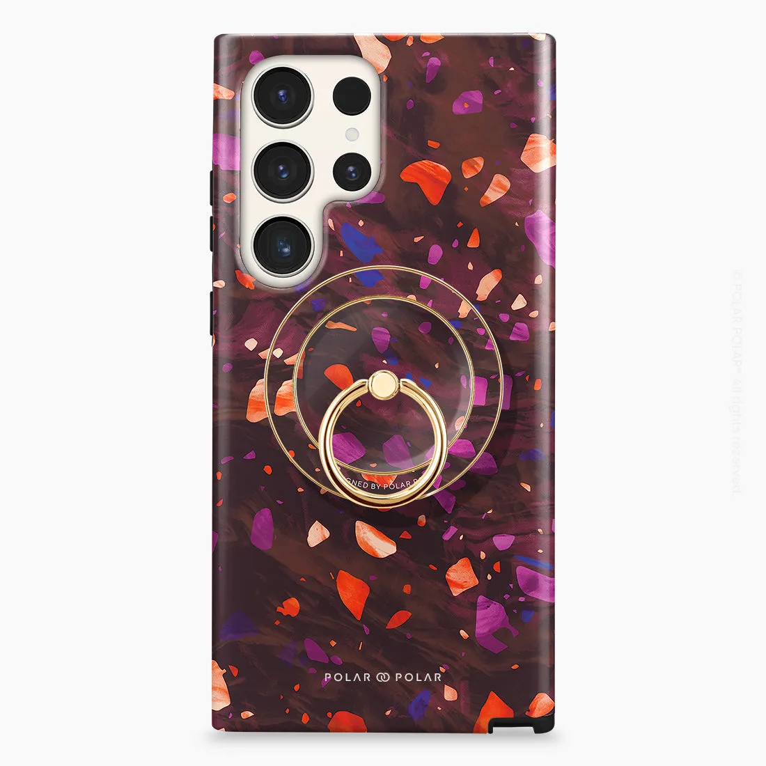 Paprika Terrazzo Gem - Golden MagSafe Phone Grip and Ring Holder Stand