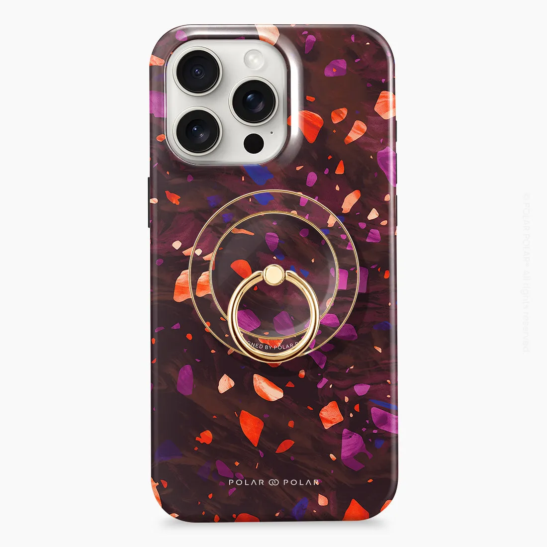 Paprika Terrazzo Gem - Golden MagSafe Phone Grip and Ring Holder Stand