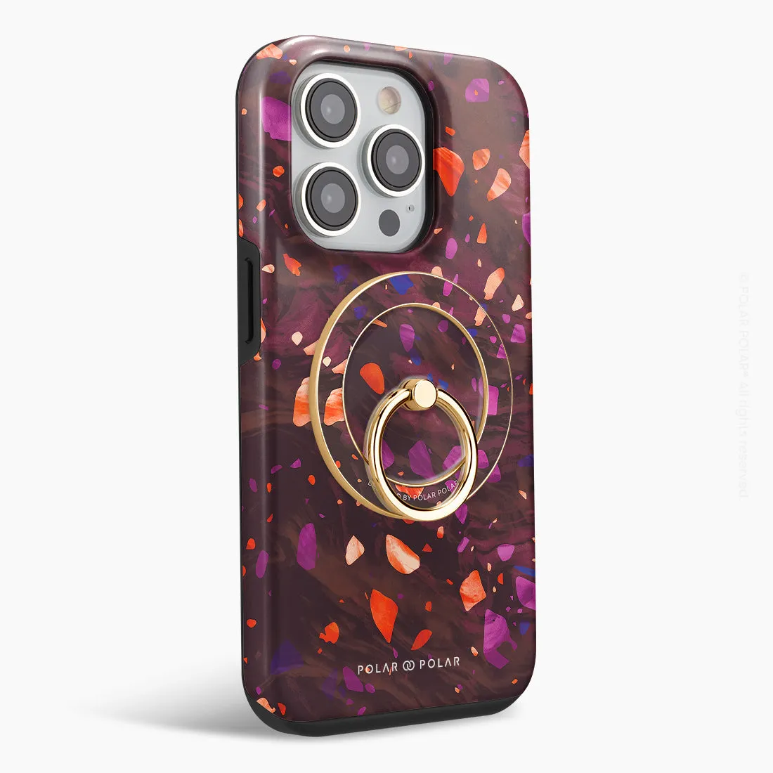 Paprika Terrazzo Gem - Golden MagSafe Phone Grip and Ring Holder Stand