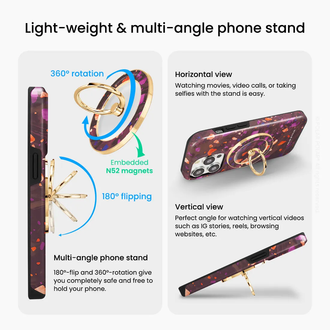 Paprika Terrazzo Gem - Golden MagSafe Phone Grip and Ring Holder Stand