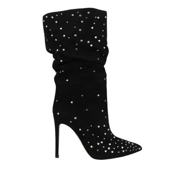 Paris Texas Women's Black Slouchy Stiletto Boots Size 8 Party/Cocktail