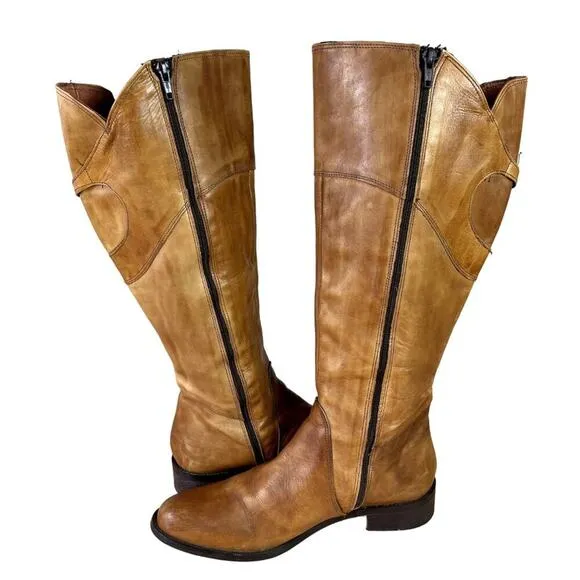 Patapata Boots Womens US9 EU 39 Brown Italian Soft Leather Equestrian Zip Buckle