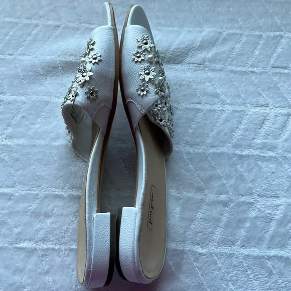 Paul Green Sandals White Leather Pearls Flip Flop