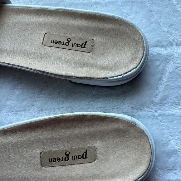 Paul Green Sandals White Leather Pearls Flip Flop