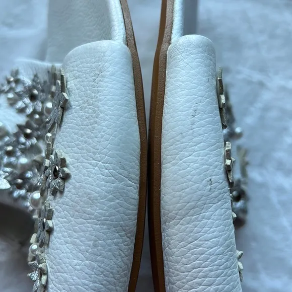 Paul Green Sandals White Leather Pearls Flip Flop