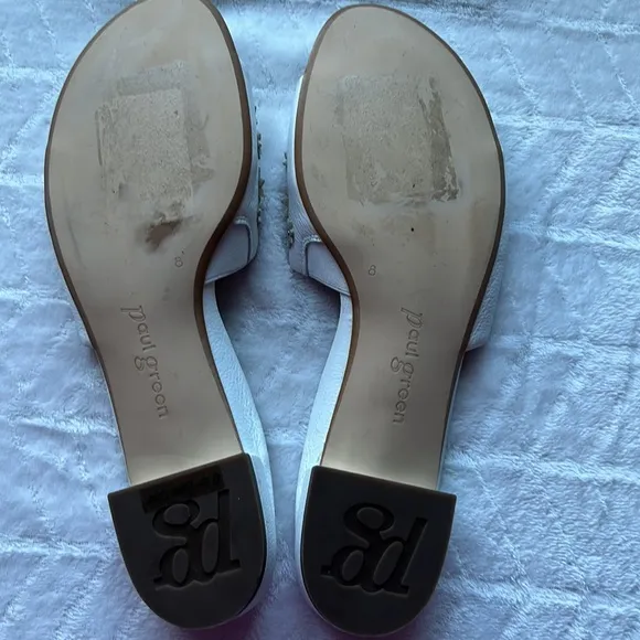 Paul Green Sandals White Leather Pearls Flip Flop