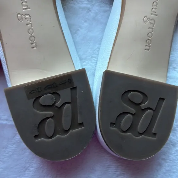 Paul Green Sandals White Leather Pearls Flip Flop
