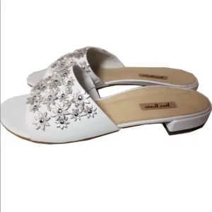 Paul Green Sandals White Leather Pearls Flip Flop