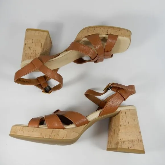 Paul Green SUPER SOFT Tina SANDALS Size 8 Brown Leather Cork Heel Comfy NEW $429