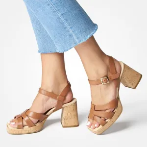 Paul Green SUPER SOFT Tina SANDALS Size 8 Brown Leather Cork Heel Comfy NEW $429