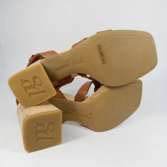 Paul Green SUPER SOFT Tina SANDALS Size 8 Brown Leather Cork Heel Comfy NEW $429
