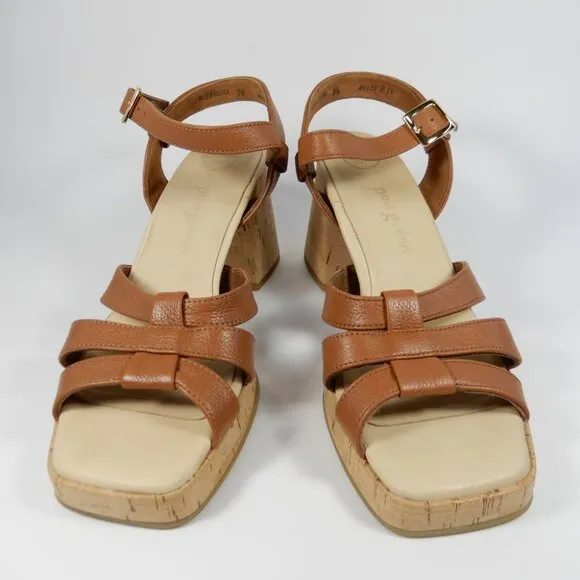 Paul Green SUPER SOFT Tina SANDALS Size 8 Brown Leather Cork Heel Comfy NEW $429