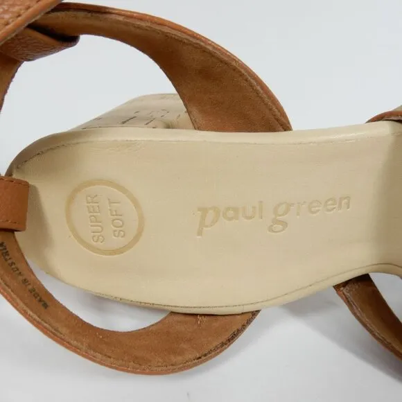 Paul Green SUPER SOFT Tina SANDALS Size 8 Brown Leather Cork Heel Comfy NEW $429