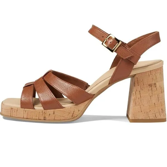 Paul Green SUPER SOFT Tina SANDALS Size 8 Brown Leather Cork Heel Comfy NEW $429