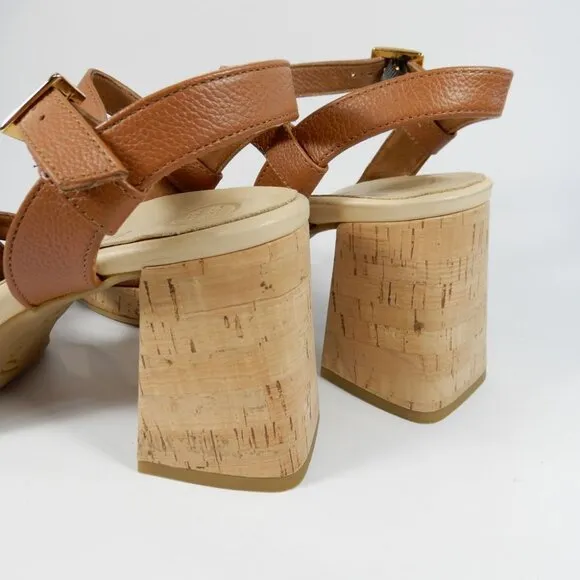 Paul Green SUPER SOFT Tina SANDALS Size 8 Brown Leather Cork Heel Comfy NEW $429