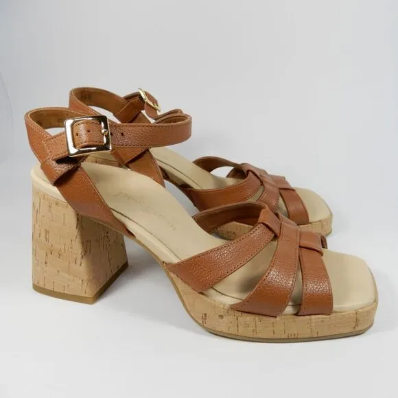 Paul Green SUPER SOFT Tina SANDALS Size 8 Brown Leather Cork Heel Comfy NEW $429