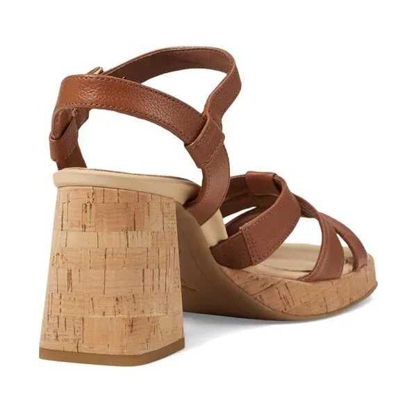 Paul Green SUPER SOFT Tina SANDALS Size 8 Brown Leather Cork Heel Comfy NEW $429