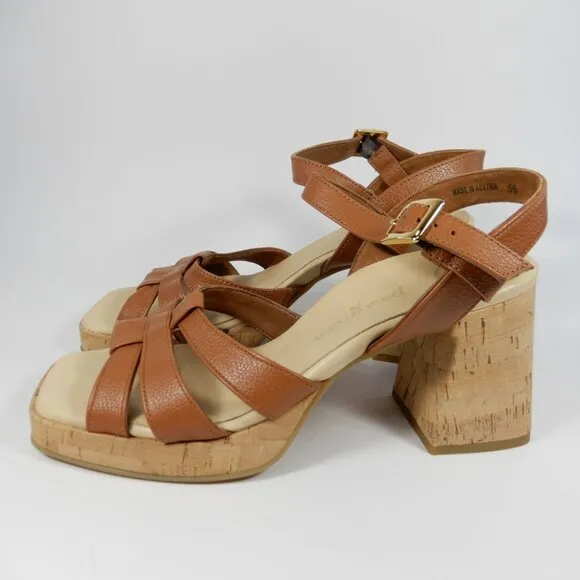Paul Green SUPER SOFT Tina SANDALS Size 8 Brown Leather Cork Heel Comfy NEW $429
