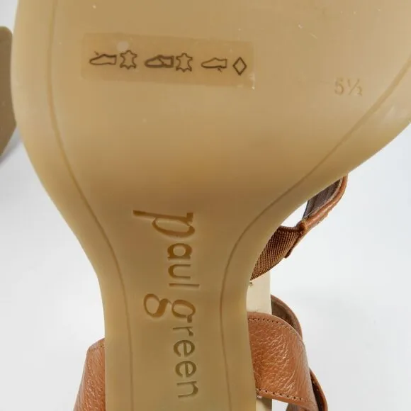 Paul Green SUPER SOFT Tina SANDALS Size 8 Brown Leather Cork Heel Comfy NEW $429