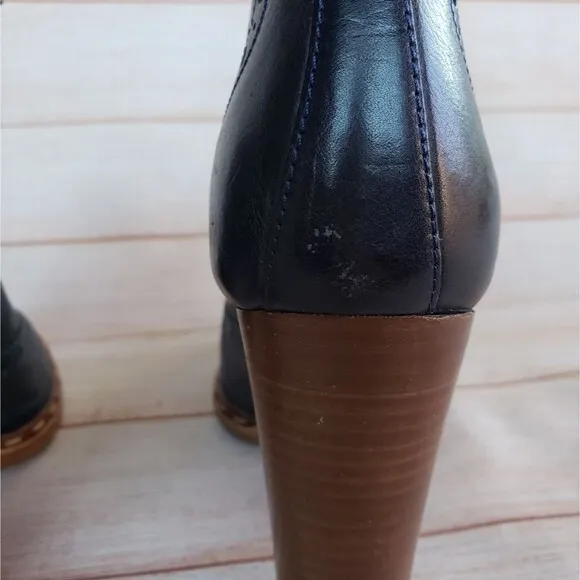Paul Smith Brogue Leather Lace Up Boots Booties Ankle Heels Navy Blue Women's 40