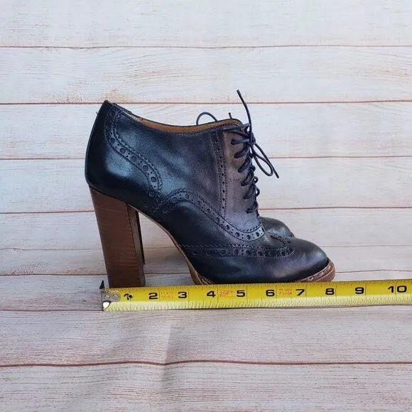 Paul Smith Brogue Leather Lace Up Boots Booties Ankle Heels Navy Blue Women's 40