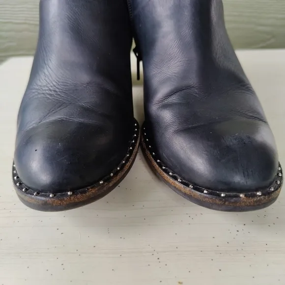 Paul Green Stella Black Leather Ankle Studded Booties Heel Boots UK 6 US 8.5