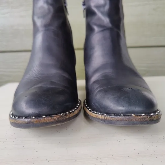 Paul Green Stella Black Leather Ankle Studded Booties Heel Boots UK 6 US 8.5