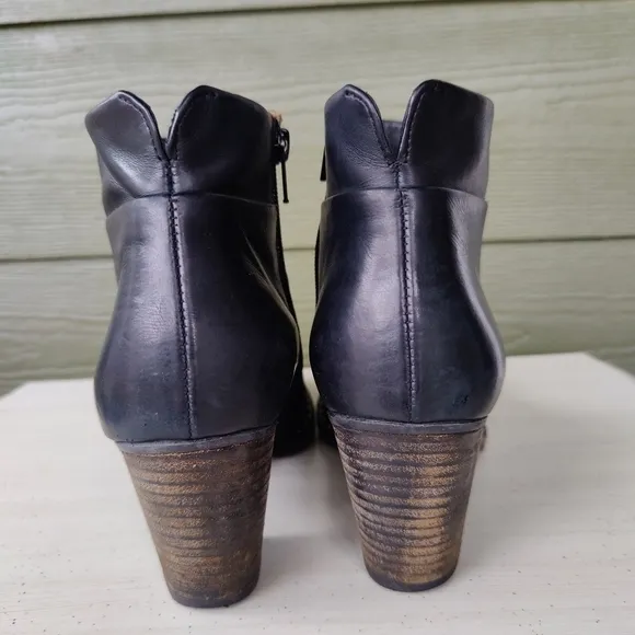 Paul Green Stella Black Leather Ankle Studded Booties Heel Boots UK 6 US 8.5