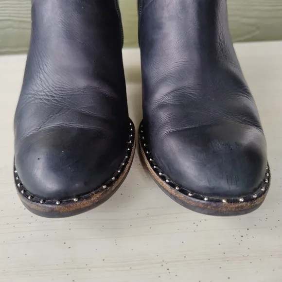 Paul Green Stella Black Leather Ankle Studded Booties Heel Boots UK 6 US 8.5