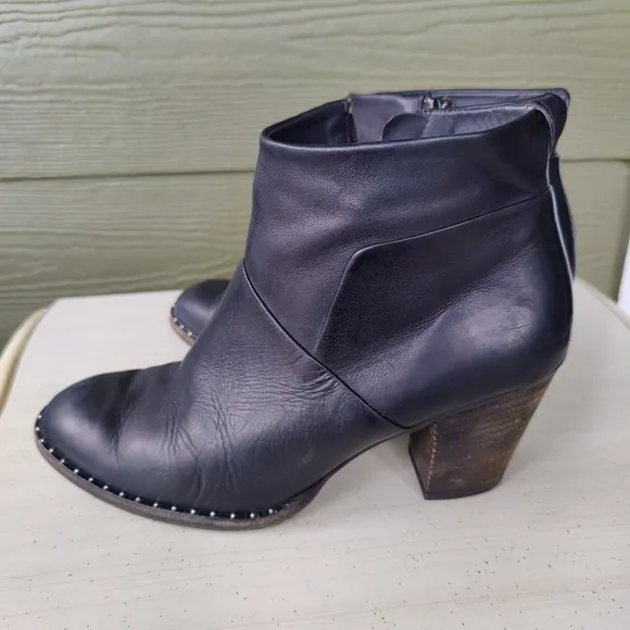 Paul Green Stella Black Leather Ankle Studded Booties Heel Boots UK 6 US 8.5