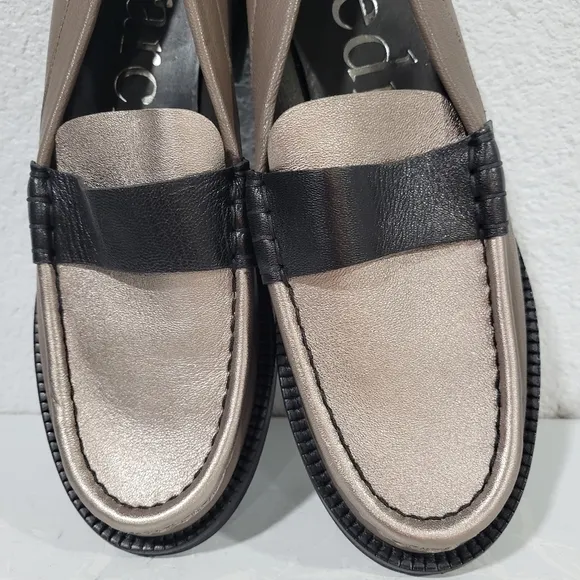 PEDRO GARCIA STINA CLASSIC PENNY LOAFER FOSSIL METALLIC BLACK, EU38/US 8, New